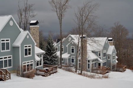 View to slopeside condos at Stratton ski resort, Vermont