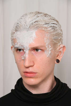 NEW YORK, NY- FEBRUARY 07: A model gets ready backstage at the Elliott Evan Collection âNever Foreverâ for F/W 2013 during Mercedes-Benz Fashion Week on February 07, 2013 in NYC.のeditorial素材