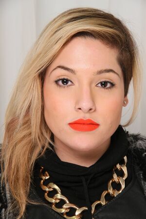 NEW YORK, NY- FEBRUARY 07: A model gets ready backstage at the Elliott Evan Collection âNever Foreverâ for F/W 2013 during Mercedes-Benz Fashion Week on February 07, 2013 in NYC.のeditorial素材