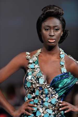NEW YORK - FEBRUARY 16:  A Model walks on the Amal Sarieddine fashion runway at The New Yorker Hotel during Couture Fashion Week on February 16, 2013 in New York City 
のeditorial素材