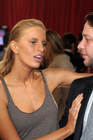NEW YORK - NOVEMBER 10: Victoria's Secret model  Karolina  Kurkova getting ready backstage  during the 2010 Victoria's Secret Fashion Show on November 10, 2010 at the Lexington Armory in New York City. のeditorial素材