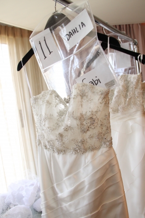NEW YORK - APRIL 21: A Model gets ready backstage for Anne Barge bridalshow at The London Hotel during Bridal Fashion Week on April 21, 2013 in New York City のeditorial素材