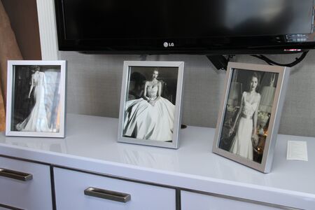 NEW YORK - APRIL 21: A Model gets ready backstage for Anne Barge bridalshow at The London Hotel during Bridal Fashion Week on April 21, 2013 in New York City のeditorial素材