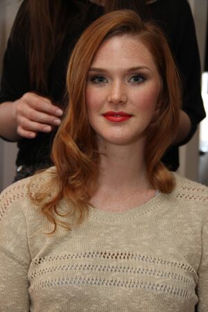 NEW YORK - APRIL 21: A Model gets ready backstage for Anne Barge bridalshow at The London Hotel during Bridal Fashion Week on April 21, 2013 in New York City のeditorial素材