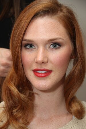 NEW YORK - APRIL 21: A Model gets ready backstage for Anne Barge bridalshow at The London Hotel during Bridal Fashion Week on April 21, 2013 in New York City のeditorial素材
