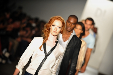 NEW YORK, NY - SEPTEMBER 05: A model walks the runway at the DL 1961 Premium Denim spring 2013 fashion show during Mercedes-Benz Fashion Week at Pier 57 on September 5, 2012 in New York City.のeditorial素材
