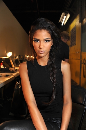 NEW YORK, NY - SEPTEMBER 05: A model gets ready backstage at the DL 1961 Premium Denim spring 2013 fashion show during Mercedes-Benz Fashion Week at Pier 57 on September 5, 2012 in New York City. のeditorial素材