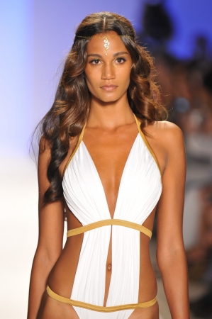 MIAMI - JULY 19: Model walks runway at the Lisa Blue Collection for Spring/ Summer 2013 during Mercedes-Benz Swim Fashion Week on July 19, 2012 in Miami, FL のeditorial素材