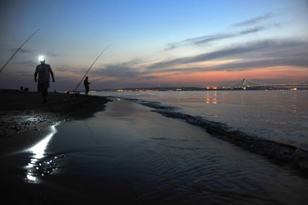 Sunset over Hudson River New Yorkの写真素材