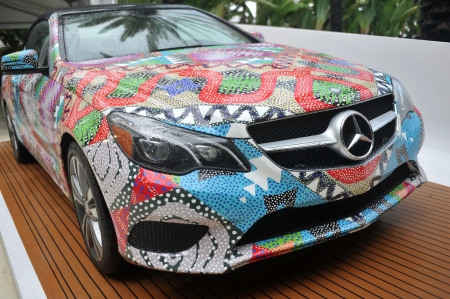  MIAMI BEACH, FL - JULY 18: A view of the 2014 Mercedes-Benz E350 Cabriolet by Mara Hoffman at Mercedes-Benz Fashion Week Swim 2014  at Raleigh Hotel on July 18, 2013 in Miami Beach, Florida.のeditorial素材
