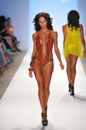 MIAMI - JULY 22: Model walks runway at the Sauvage Collection for Spring/ Summer 2014 during Mercedes-Benz Swim Fashion Week on July 22, 2013 in Miami, FL のeditorial素材