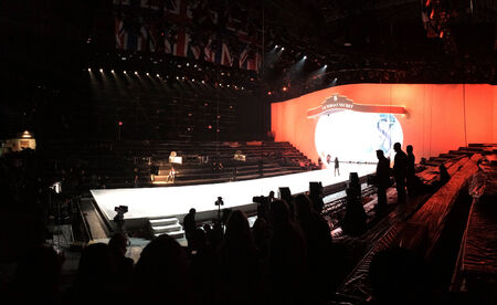 NEW YORK, NY - NOVEMBER 12: A panoramic view of stage runway during the 2013 Victoria's Secret Fashion Show rehearsal at the Lexington Avenue Armory on November 12, 2013 in New York City.のeditorial素材