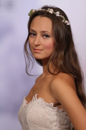 NEW YORK, NY - OCTOBER 12: A model walks the runway at the Jenny Lee 2014 Bridal collection show at hotel Waldorf Astoria on October 12, 2013 in New York City. 
のeditorial素材