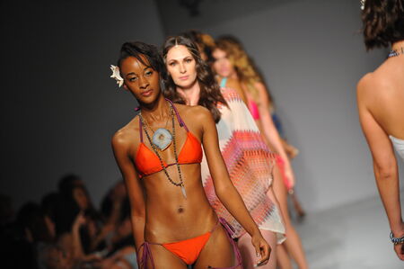 LOS ANGELES, CA - MARCH 11: Models walk the runway finale at Miss Kinsman Swim show during Style Fashion Week Fall 2014 on March 11, 2014 in LA.のeditorial素材