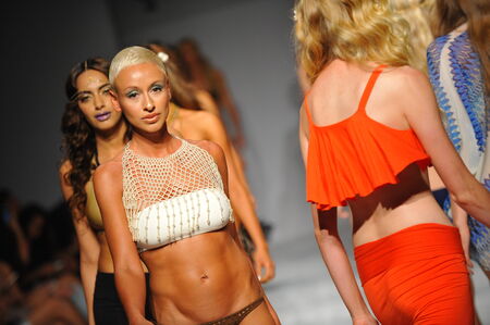 LOS ANGELES, CA - MARCH 11: Models walk the runway finale at Miss Kinsman Swim show during Style Fashion Week Fall 2014 on March 11, 2014 in LA.
のeditorial素材