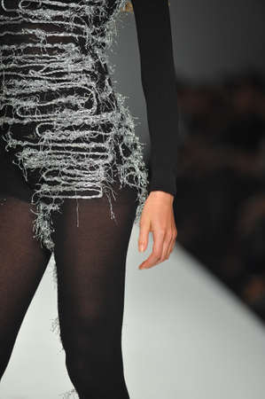 Los Angeles, CA - MARCH 13: A model walks the runway at Quynh Paris fashion show during Style Fashion Week Fall 2014 at The LA Live Event Deck on March 13, 2014 in LA.のeditorial素材