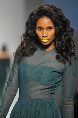 Los Angeles, CA - MARCH 13: A model walks the runway at Rosario fashion show during Style Fashion Week Fall 2014 at The LA Live Event Deck on March 13, 2014 in LA.のeditorial素材