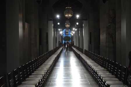 Empty runway with chairs and professional lightingのeditorial素材