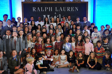 NEW YORK, NY - MAY 19: Cast of Matilda musical  poses with models at the Ralph Lauren Fall 14 Children's Fashion Show in Support of Literacy at New York Public Library on May 19, 2014 in New York City.のeditorial素材