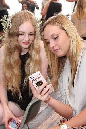 NEW YORK, NY - June 16: A model getting ready backstage at the Claire Pettibone Spring 2015 Romantique Bridal collection show on June 16, 2014 in NYC.のeditorial素材