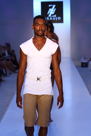MIAMI - JULY 21: Model walks runway at AZ Araujo Swimwear collection during MBFW Miami Swim on July 21, 2014 in Miami Beach Floridaのeditorial素材