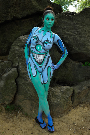 NEW YORK - JULY 26: Nude models, artists take to New York City Central Park during first official Body Painting Event featuring artist Andy Golub on July 26, 2014 in New York NYのeditorial素材