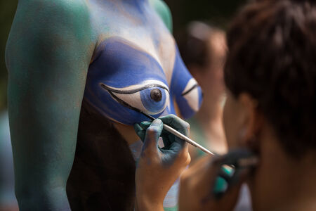 NEW YORK - JULY 26: Nude models, artists take to New York City streets during first official Body...