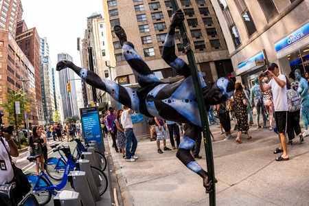 NEW YORK - JULY 26: Nude models, artists take to New York City streets during first official Body...