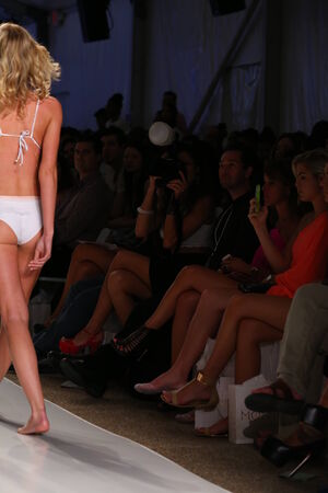 MIAMI - JULY 21: Model walks runway at Liliana Montoya Swim collection during MBFW Miami Swim at Cabana Grande on July 21, 2014 in Miami Beach Florida のeditorial素材