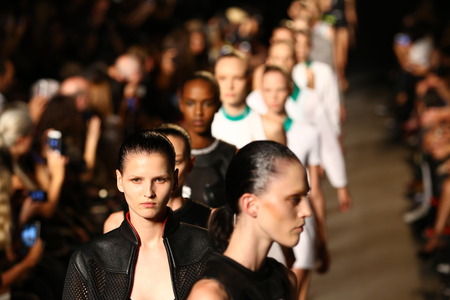 NEW YORK, NY - SEPTEMBER 06: Models walk the runway  finale at the Alexander Wang fashion show during Mercedes-Benz Fashion Week Spring 2015 on September 6, 2014 in New York City. のeditorial素材