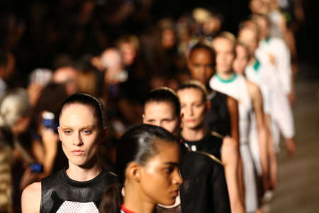 NEW YORK, NY - SEPTEMBER 06: Models walk the runway  finale at the Alexander Wang fashion show during Mercedes-Benz Fashion Week Spring 2015 on September 6, 2014 in New York City. のeditorial素材