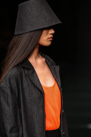 MILAN, ITALY - SEPTEMBER 21: A model walks the runway during the Anteprima show as part of Milan Fashion Week Womenswear Spring on September 21, 2014 in Milan, Italy.のeditorial素材