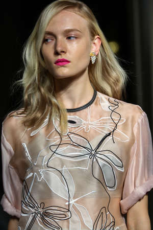 MILAN, ITALY - SEPTEMBER 20: A model walks the runway during the Aquilano Rimondi show as part of Milan Fashion Week Womenswear Spring 2015 on September 20, 2014 in Milan, Italy.のeditorial素材