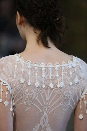 NEW YORK, NY - OCTOBER 10: A model walks the runway during the Claire Pettibone Fall 2015 Bridal Collection Show on October 10, 2014 in New York City.のeditorial素材