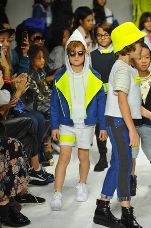 NEW YORK, NY - OCTOBER 18: Models walk the runway finale during the Parsons preview at petite PARADE Kids Fashion Week at Bathhouse Studios on October 18, 2014 in New York City.のeditorial素材