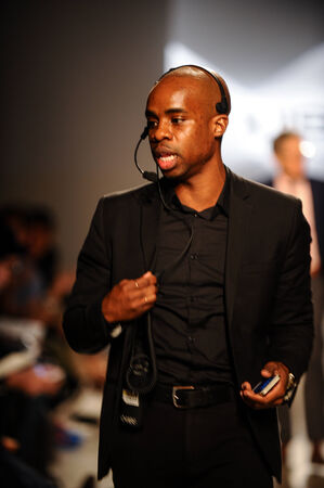 NEW YORK, NY - OCTOBER 21: The overall general atmosphere and LaForce-Stevens PR working frontstage during 2(X)IST Spring/Summer 2015 Runway Show on October 21, 2014 in New York City.のeditorial素材