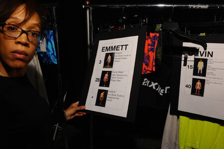 NEW YORK, NY - OCTOBER 21: The overall general atmosphere backstage during 2(X)IST Spring/Summer 2015 Runway Show on October 21, 2014 in New York City.のeditorial素材