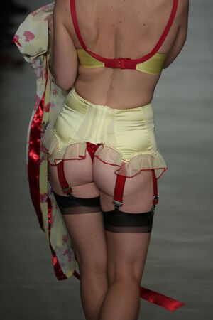 NEW YORK, NY - OCTOBER 24: A model walks runway wearing Secrets in Lace lingerie Spring 2015 collection at the Center 548 on October 24, 2014 in New York City.のeditorial素材