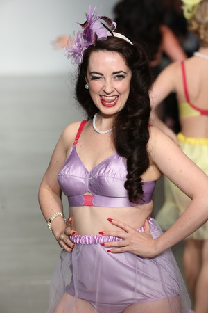 NEW YORK, NY - OCTOBER 24: A model walks runway wearing Secrets in Lace lingerie Spring 2015 collection at the Center 548 on October 24, 2014 in New York City.のeditorial素材