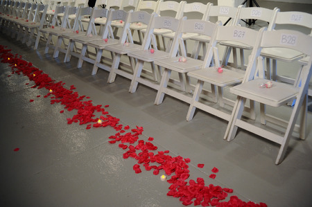 NEW YORK, NY - OCTOBER 25: Empty chairs during Made in the USA Spring 2015 lingerie showcase preparations at the Center 548 on October 25, 2014 in New York City.のeditorial素材
