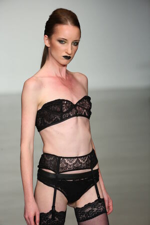 NEW YORK, NY - OCTOBER 25: A model walks runway at Finale Runway Show during Lingerie Fashion week closing benefit Spring 2015 collections at the Center 548 on October 25, 2014 in New York City.のeditorial素材