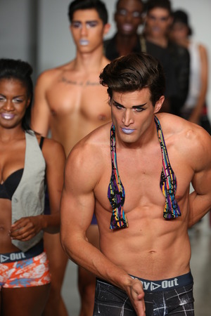 NEW YORK, NY - OCTOBER 25: Models walk runway during Play Out Spring 2015 underwear collection at the Center 548 on October 25, 2014 in New York City.のeditorial素材
