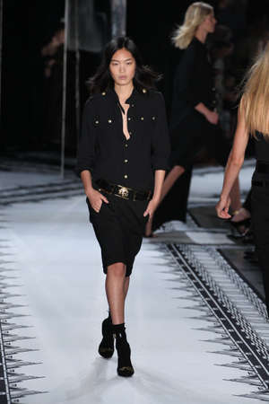 NEW YORK, NY - SEPTEMBER 07: A model walks the runway at the Versus Versace Spring 2015 Collection...