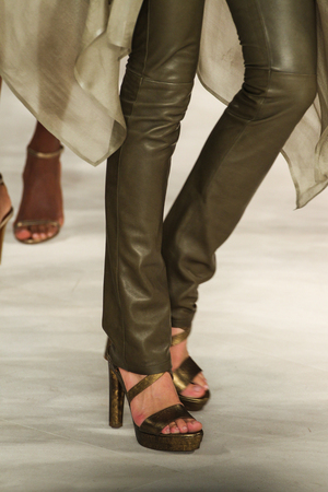 NEW YORK, NY - SEPTEMBER 11: A model walks the runway at Ralph Lauren during Mercedes-Benz Fashion Week Spring 2015 at Skylight Clarkson Sq on September 11, 2014 in New York City.のeditorial素材