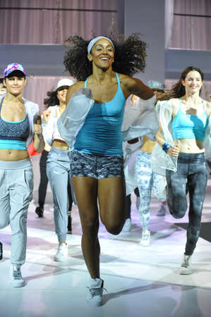 NEW YORK, NY - SEPTEMBER 03: Models perform during the Athleta  Runway show during Mercedes-Benz Fashion Week Spring 2015 at SIR Stage on September 3, 2014 in NYCのeditorial素材