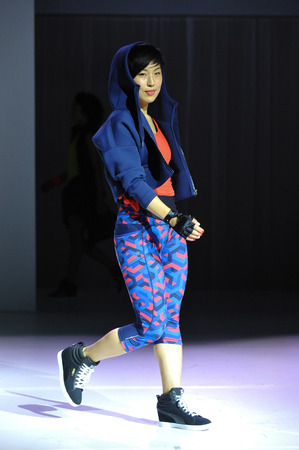 NEW YORK, NY - SEPTEMBER 03: A model walks the runway during the Athleta  Runway show during Mercedes-Benz Fashion Week Spring 2015 at SIR Stage on September 3, 2014 in NYC.のeditorial素材