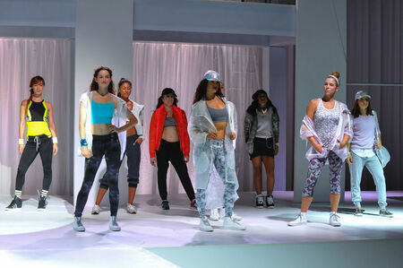 NEW YORK, NY - SEPTEMBER 03: A model walks the runway during the Athleta  Runway show during Mercedes-Benz Fashion Week Spring 2015 at SIR Stage on September 3, 2014 in NYC.のeditorial素材