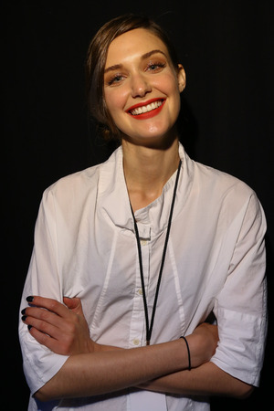 NEW YORK, NY - SEPTEMBER 05: A model poses backstage at the Carmen Marc Valvo 25th Anniversary show during MBFW Spring 2015 at Lincoln Center on September 5, 2014 in NYCのeditorial素材