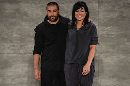 NEW YORK, NY - SEPTEMBER 04: Brother and sister Designers Chris and Nicholas Kunz greets the audience after the show at Nicholas K during MBFW Spring 2015 at Lincoln Center on September 4, 2014 in NYCのeditorial素材