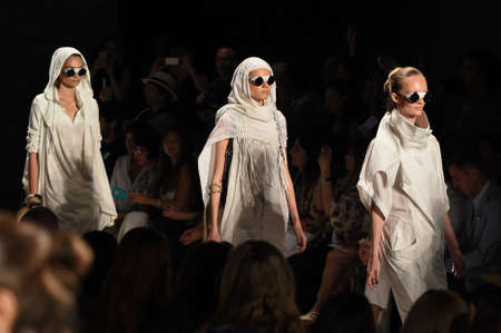 NEW YORK, NY - SEPTEMBER 04: Models walk the runway finale at Nicholas K during MBFW Spring 2015 at The Pavilion at Lincoln Center on September 4, 2014 in NYC.のeditorial素材